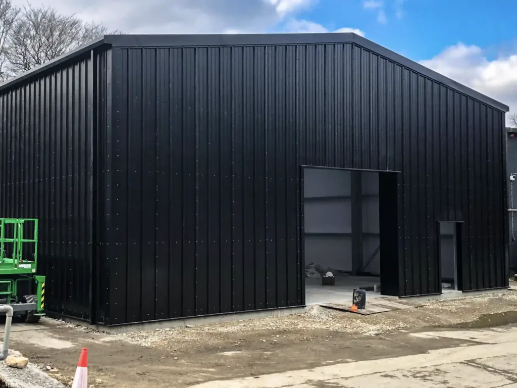 new morrells storage building under construction with open door