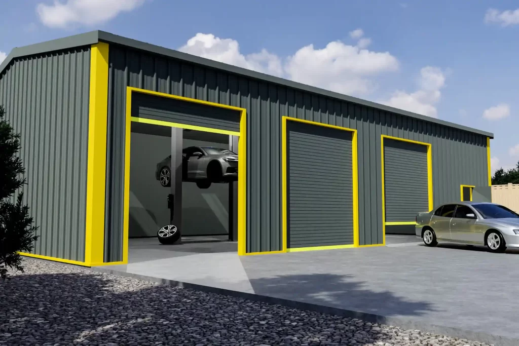 Free Spirit Autos MOT Workshop Building 3D render with interior